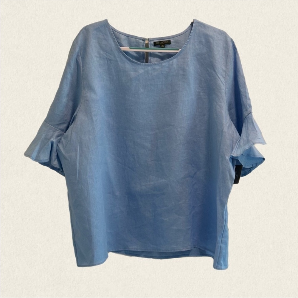 For Cynthia 100% Linen Ruffle Sleeve Boho Coastal Blouse NWT.